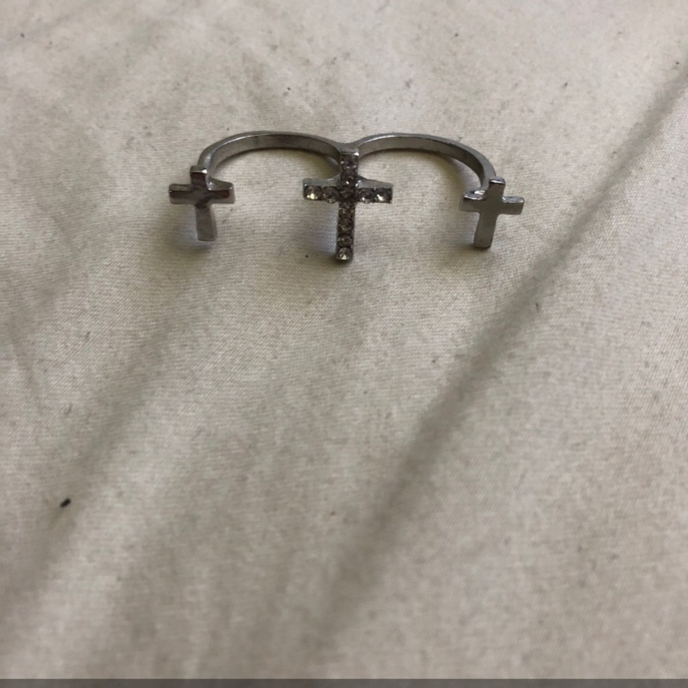Silver Diamond Cross Ring